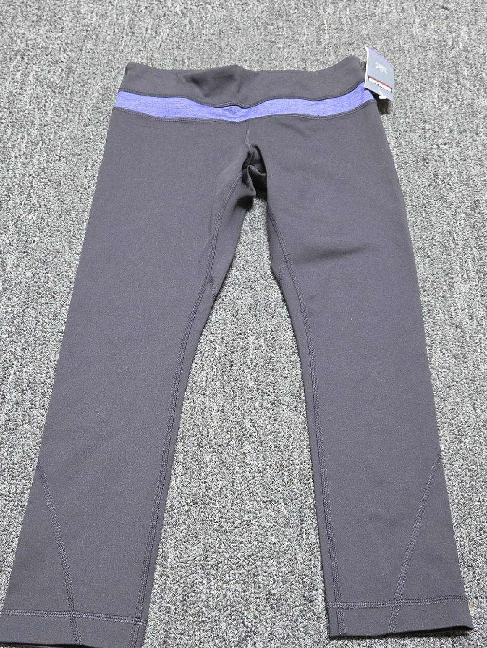 (#1) Kirkland Women's Black Leggings with Purple Waistband - Unbranded